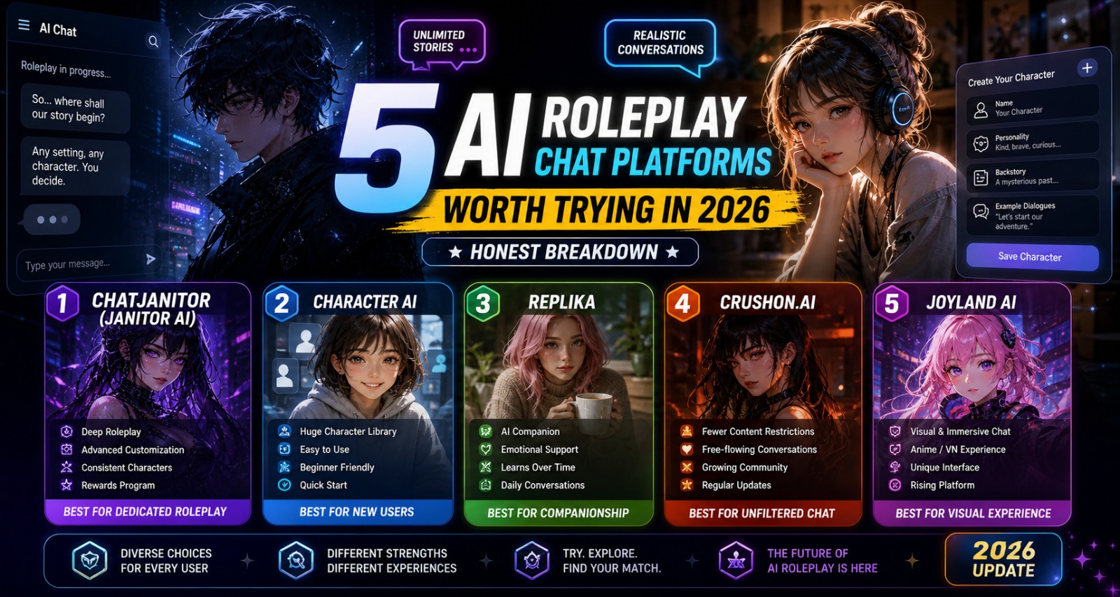 5 AI Roleplay Chat Platforms Worth Trying in 2026 (Honest Breakdown)